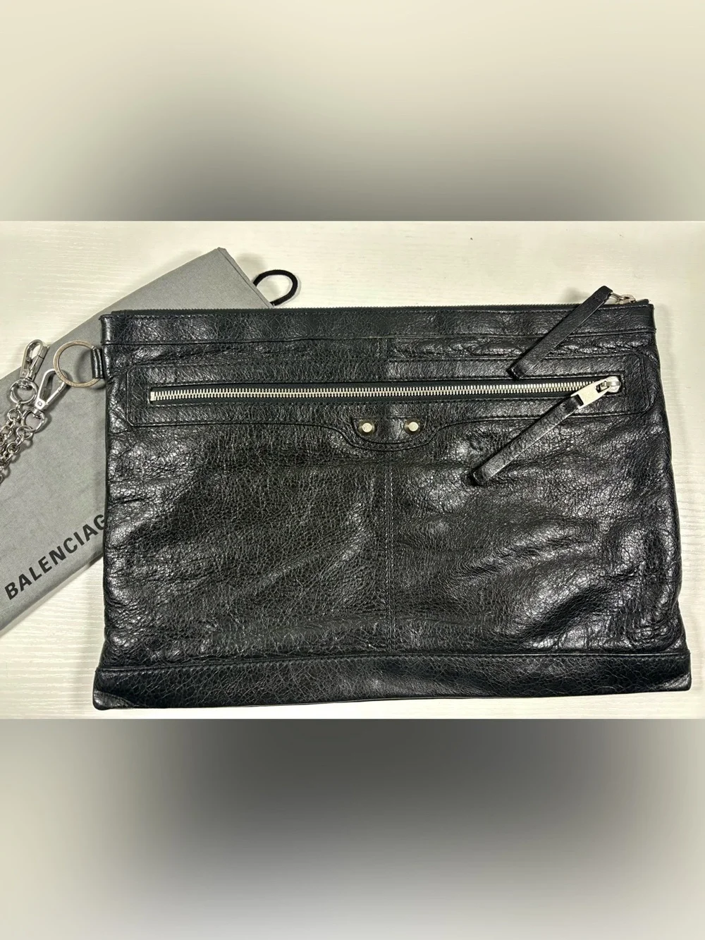 BALENCIAGA Black Classic Clip L Leather Clutch Bag, Lambskin~COA & Dust bag